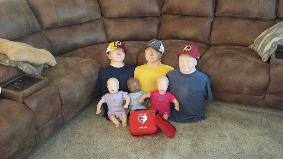 Adult and infant CPR mannequins and AED training equipment